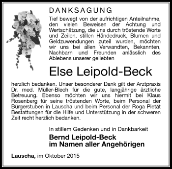 Traueranzeige von Else Leipold-Beck von Südthüringer Presse