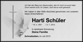 Traueranzeige von Harti Schüler von Südthüringer Presse