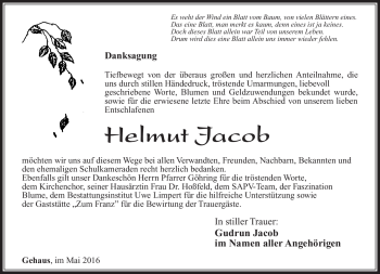 Traueranzeige von Helmut Jacob von Südthüringer Presse