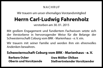 Traueranzeige von Carl-Ludwig Fahrenholz von Neue Presse Coburg