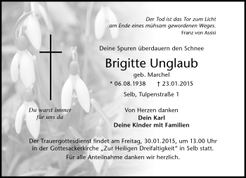 Traueranzeige von Brigitte Unglaub von Frankenpost