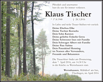 Traueranzeige von Klaus Tischer von Südthüringer Presse