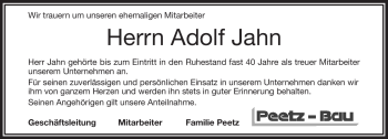 Traueranzeige von Adolf Jahn von Frankenpost