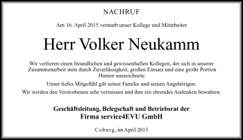 Traueranzeige von Volker Neukamm von Neue Presse Coburg