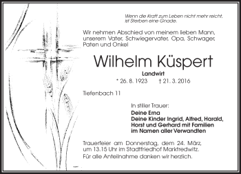 Traueranzeige von Wilhelm Küspert von Frankenpost