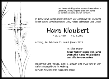 Traueranzeige von Hans Klaubert von Frankenpost