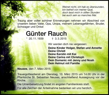 Traueranzeige von Günter Rauch von Neue Presse Coburg