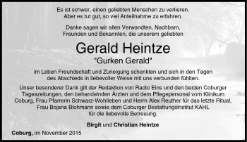 Traueranzeige von Gerald Heintze von Neue Presse Coburg