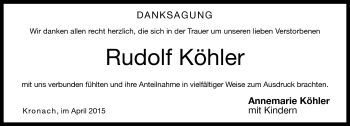 Traueranzeige von Rudolf Köhler von Neue Presse Coburg