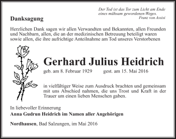 Traueranzeige von Gerhard Julius Heidrich von Südthüringer Presse