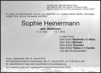 Traueranzeige von Sophie Heinermann von 23049