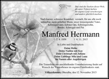 Traueranzeige von Manfred Hermann von Südthüringer Presse