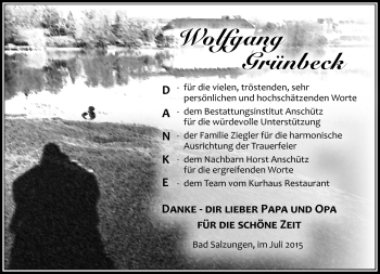 Traueranzeige von Wolfgang Grünbeck von Südthüringer Presse