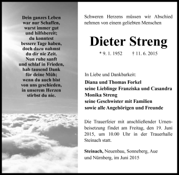 Traueranzeige von Dieter Streng von Südthüringer Presse