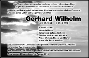 Traueranzeige von Gerhard Wilhelm von Südthüringer Presse