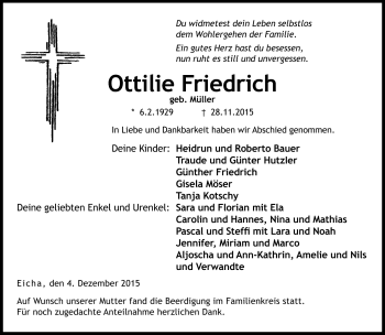 Traueranzeige von Ottilie Friedrich von Neue Presse Coburg