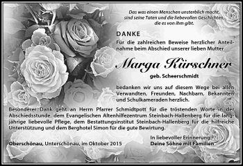 Traueranzeige von Marga Kürschner von Südthüringer Presse