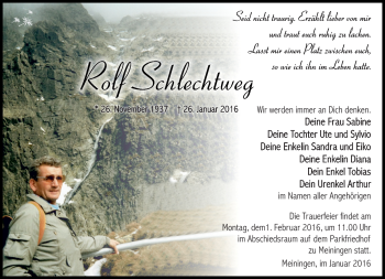 Traueranzeige von Rolf Schlechtweg von Südthüringer Presse