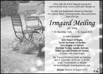 Traueranzeige von Irmgard Meiling von Südthüringer Presse