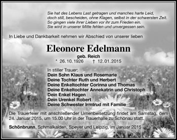Traueranzeige von Eleonore Edelmann von Südthüringer Presse