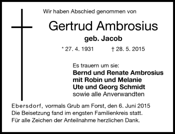 Traueranzeige von Gertrud Ambrosius von Neue Presse Coburg