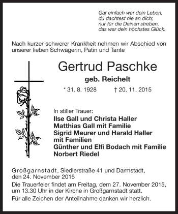 Traueranzeige von Gertrud Paschke von Neue Presse Coburg