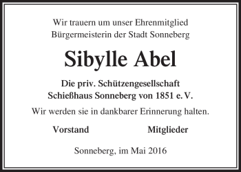 Traueranzeige von Sibylle Abel von Südthüringer Presse