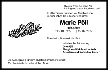 Traueranzeige von Marie Pöll von Frankenpost