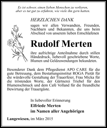 Traueranzeige von Rodolf Merten von Südthüringer Presse
