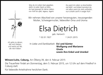 Traueranzeige von Elsa Dietrich von Neue Presse Coburg