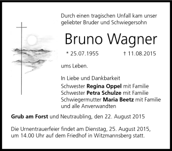 Traueranzeige von Bruno Wagner von Neue Presse Coburg