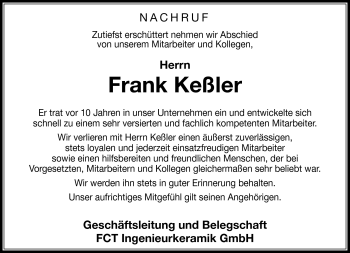 Traueranzeige von Frank Keßler von Südthüringer Presse