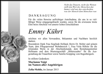 Traueranzeige von Emmy Kührt von Südthüringer Presse