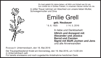 Traueranzeige von Emilie Grell von Neue Presse Coburg