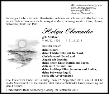 Traueranzeige von Helga Oberender von Südthüringer Presse