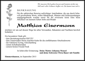 Traueranzeige von Matthias Eisermann von Südthüringer Presse
