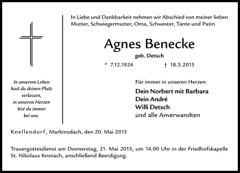 Traueranzeige von Agnes Benecke von Neue Presse Coburg