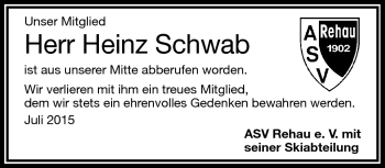 Traueranzeige von Heinz Schwab von Frankenpost