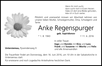Traueranzeige von Anke Regenspurger von Neue Presse Coburg