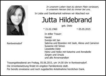 Traueranzeige von Jutta Hildebrand von Neue Presse Coburg