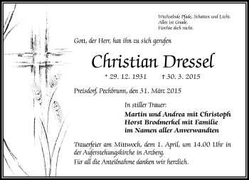 Traueranzeige von Christian Dressel von Frankenpost