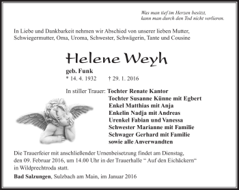 Traueranzeige von Helne Weyh von Südthüringer Presse