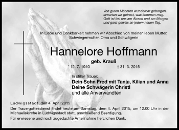 Traueranzeige von Hannelore Hoffmann von Neue Presse Coburg