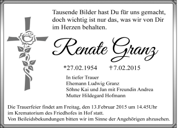 Traueranzeige von Renate Granz von Frankenpost