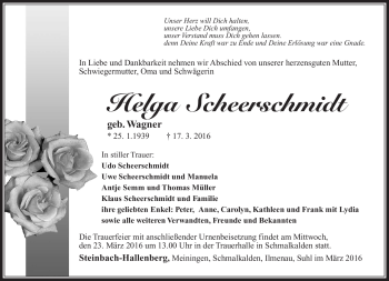 Traueranzeige von Helga Scheerschmidt von Südthüringer Presse