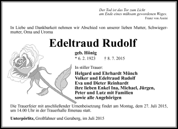Traueranzeige von Edeltraud Rudolf von Südthüringer Presse