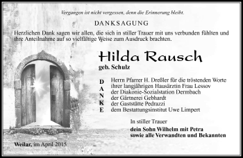 Traueranzeige von Hilda Rausch von Südthüringer Presse
