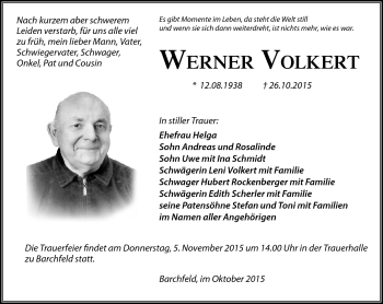 Traueranzeige von Werner Volkert von Südthüringer Presse