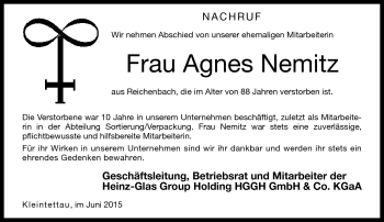 Traueranzeige von Agnes Nemitz von Neue Presse Coburg