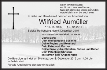 Traueranzeige von Wilfried Aumüller von Frankenpost
